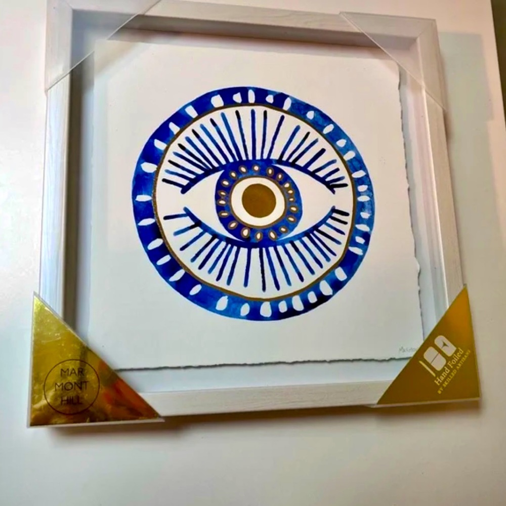 Brand New! Framed Marmont Hill Evil Eye Watercolor with gold print. Framed ✨